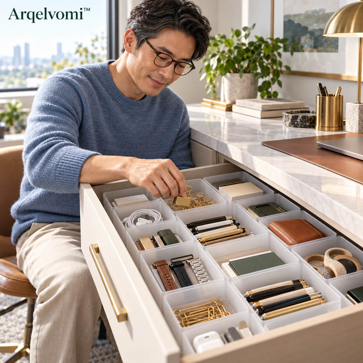 Arqelvomi™ Forma 12-Piece Modular Drawer Organizer Set – Stackable Plastic Storage Trays, Non-Slip Drawer Dividers for Makeup, Office Supplies, Bathroom & Dresser Organization