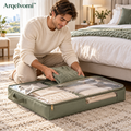 Arqelvomi™ LoftLine 2-Pack Under Bed Storage Bags – Low-Profile Foldable Clothes Organizers with Clear Zippered Lid, Reinforced Handles for Blankets, Sweaters, Bedding & Bedroom Storage