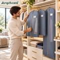 Arqelvomi™ StackCanvas 2-Pack Structured Closet Storage Bags – Quilted Fabric Wardrobe Organizer Boxes with Clear Window, Removable Support Panels, Zippered Opening & Carry Handles