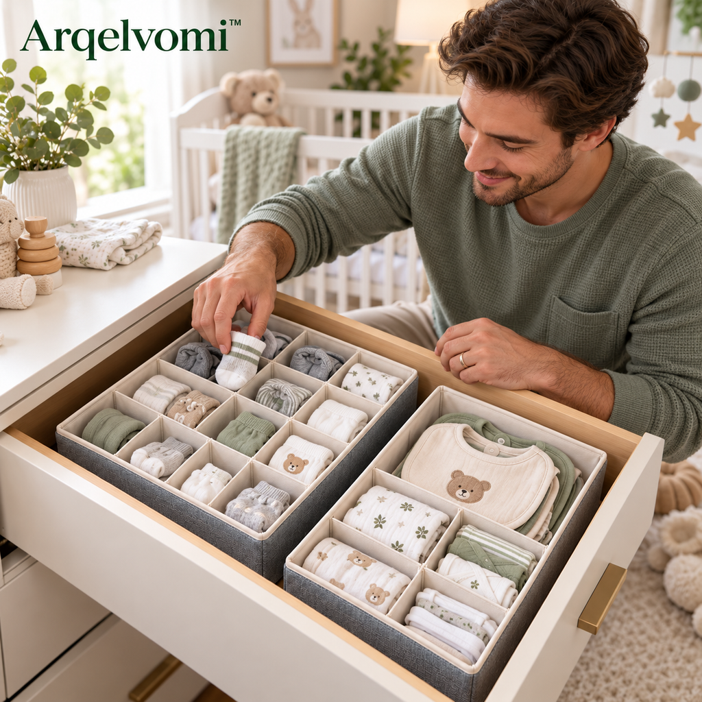 Arqelvomi™ HaloGrid 2-Piece Underwear & Sock Drawer Organizer – 24-Compartment Fabric Storage Divider Set for Socks, Intimates, Ties, Small Accessories & Bedroom Dresser Organization