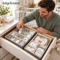 Arqelvomi™ HaloGrid 2-Piece Underwear & Sock Drawer Organizer – 24-Compartment Fabric Storage Divider Set for Socks, Intimates, Ties, Small Accessories & Bedroom Dresser Organization