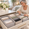 Arqelvomi™ FoldNest 3-Pack T-Shirt Drawer Organizer – Structured Fabric Clothing Storage Bins with Adjustable Dividers for Folded Shirts, Leggings, Sweaters & Closet Shelves