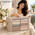 Arqelvomi™ VeilView 3-Pack Large Clothes Storage Bags – Foldable Zippered Closet Organizers with Clear Window, Reinforced Handles for Blankets, Bedding, Sweaters & Seasonal Clothing
